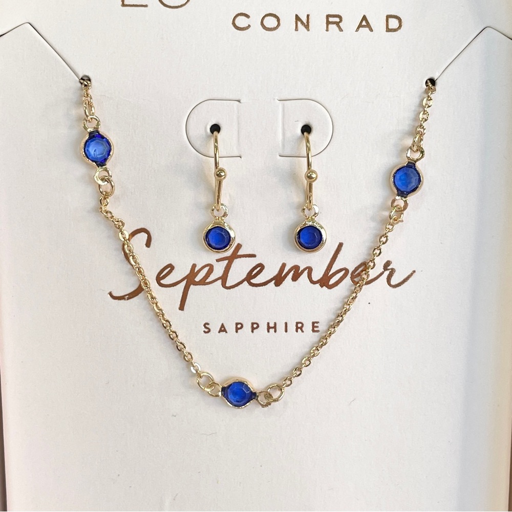 NWT LC Lauren Conrad September, gold and blue 50% recycled metal Jewelry set